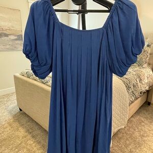 Elegant Blue Puff Sleeve Dress